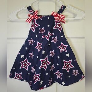 Jessica Ann 100% Cotton Star Patterned Sun Dress W/Red Bow Accents- Size 18mos